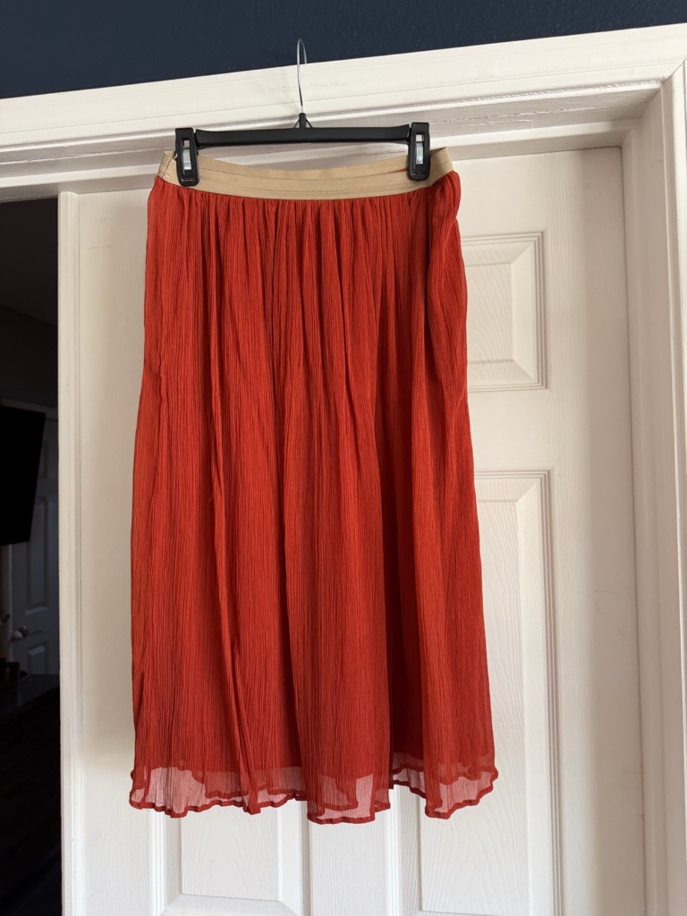 Rust Red Midi Skirt with Elastic Waistband